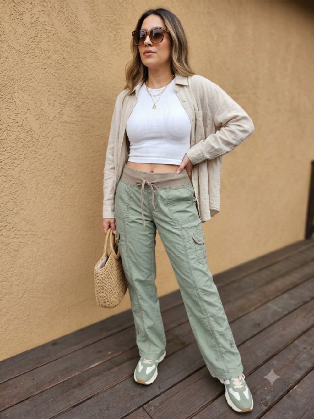 Rue 21 Vintage Y2K Sage Green Low Rise Drawstring Cargo Pants Small 100% Cotton